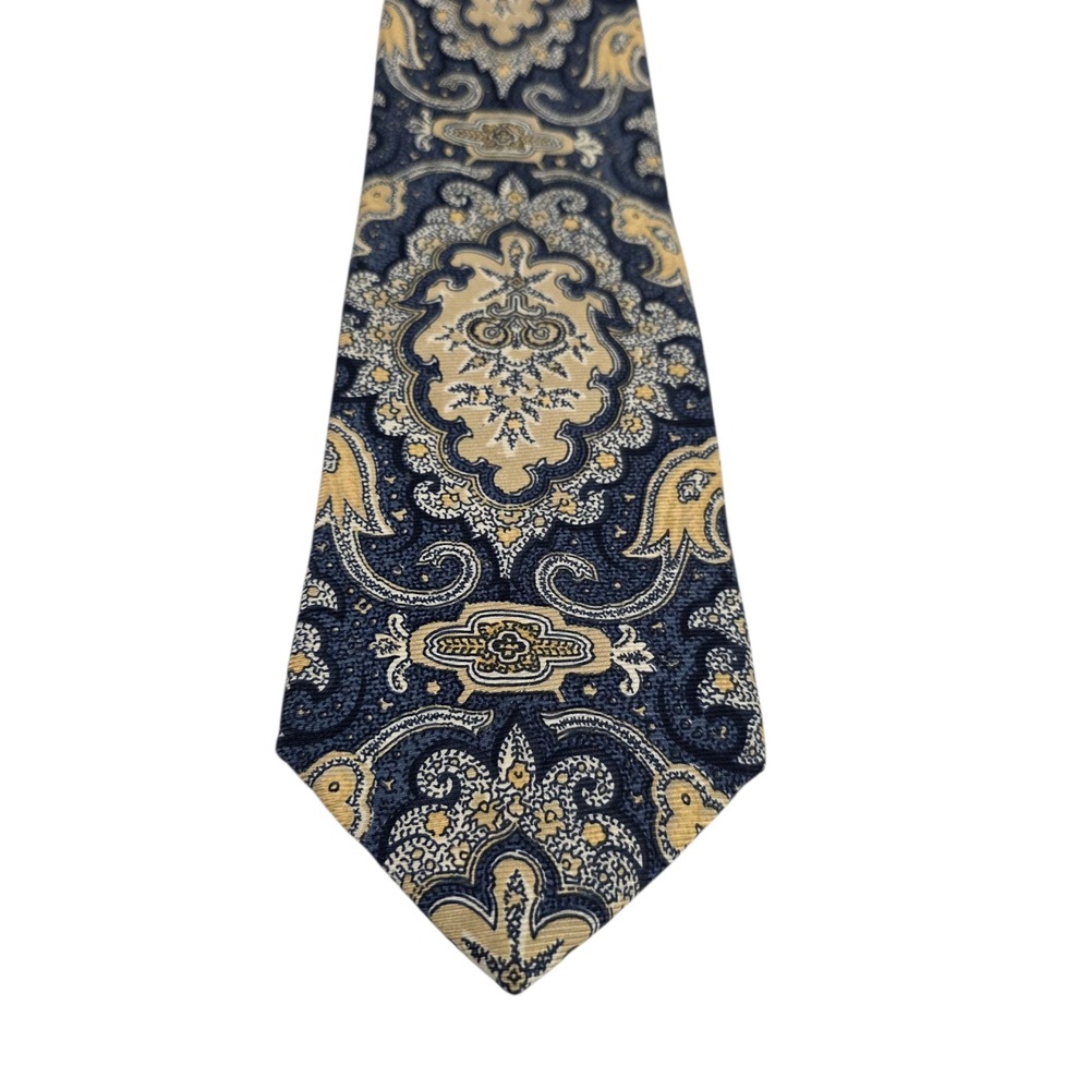 Brooks Brothers Makers Mens Luxury Necktie Blue Yellow Paisley Silk Classic - Picture 2 of 8